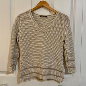 Rene Lezard Tan Cream V Neck Cotton Blend Sweater Size 38